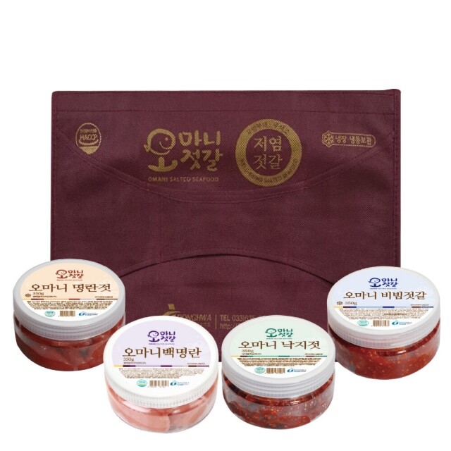 오마니 젓갈세트 3호 (백명란+명란+낙지+비빔젓) 각 350g - 부직포가방